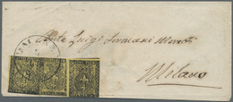 Br Italien - Altitalienische Staaten: Parma: 1852, Coat Of Arms 3x 5 C Black On Yellow Paper (small/wide Margins) - Parma