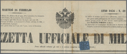 Br Italien - Altitalienische Staaten: Parma - Zeitungsstempelmarken: 1853, 9 C Black On Blue Single Franking Canc - Parma