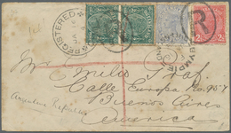 Br Queensland: 1894. Registered Envelope (stains) To Argentina Bearing SG 189, 2d Pale Blue, SG 208, ½d Green (2) And SG - Storia Postale