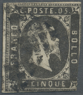 O Italien - Altitalienische Staaten: Sardinien: 1851. First Emission. 5 C. SEPIA Black, Used.  Full Margin On Th - Sardaigne