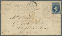 Br Südaustralien: 1856 (18.3.), QV 6d. Deep Blue Imperforate With Good Margins At Bottom And Left (cut Into On Other Sid - Covers & Documents