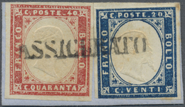 Brrst Italien - Altitalienische Staaten: Sardinien: 1855, 20c. Blue And 40c. Red, Fresh Colours, Mainly Full Margins - Sardegna