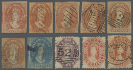 O/* Tasmanien: 1857-1870's: Group Of Ten Early Stamps, With Six Van Diemens Land 1d. And A 4d. All Imperf, Tasmania 6d.  - Storia Postale