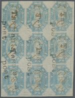 O Tasmanien: 1865, 6d. Dull Cobalt, Block Of Nine (some Faults), Each Stamp Oblit. In Ms. "28/4/65", Faded Colour Affect - Storia Postale