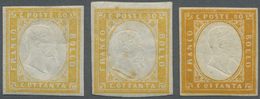 * Italien - Altitalienische Staaten: Sardinien: 1858/1862: Three Copies Of The 80 C Yellow In Different Colors. - Sardinia