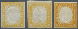 * Italien - Altitalienische Staaten: Sardinien: 1858/1862: Three Copies Of The 80 C Yellow In Different Colors. - Sardegna