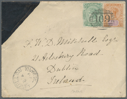 Br Tasmanien: 1898. Roughly Opend Envelope Addressed To Dublin, Ireland Bearing SG 145, 2d Green And SG 216, ½d Purple A - Lettres & Documents