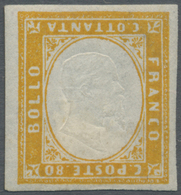 * Italien - Altitalienische Staaten: Sardinien: 1855/1863: 80 Centesimi Yellow With Inverted Centerpiece "effifi - Sardinia