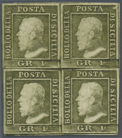 * Italien - Altitalienische Staaten: Sizilien: 1859, 1gr. Olive-green, Block Of Four, Fresh Colour, Close To Ful - Sicily