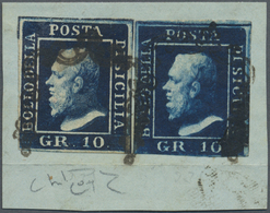 Brrst Italien - Altitalienische Staaten: Sizilien: 1859, 10gr. Blue, Deep Colour, Close To Full Margins, Two Copies - Sicily