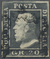 O Italien - Altitalienische Staaten: Sizilien: 1859, 20gr. Greyish Slate, Fresh Colour, Full Margins, Neatly Can - Sicilia