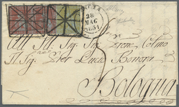 Br Italien - Altitalienische Staaten: Toscana: 1851: 1s Lemon Yellow And 2s Scarlet, Horizontal Pair, Both On Blu - Toscane