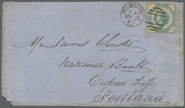 Br Victoria: 1862, 1 Sh Blue Single Franking On Cover From "MELBOURNE" Via Liverpool To Scotland, Envelope With Defects - Storia Postale