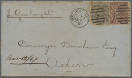 Br Victoria: 1867 Folded Cover From Melbourne To ADEN Franked Laureated 10d. Purple-brown And 2d. Grey Tied By "MELBOURN - Lettres & Documents