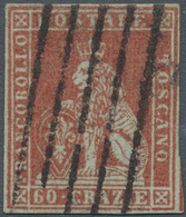 O Italien - Altitalienische Staaten: Toscana: 1852, 60 Crazie Dark Scarlet On Grey, Used. Full Margins (small Re - Tuscany