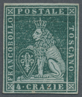 * Italien - Altitalienische Staaten: Toscana: 1851. 4 Crazie Green, Fine Margins, Minimal Faults, Signed Macovea - Toscane