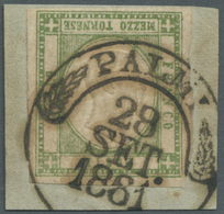 Brrst Italien: 1861, Neapolitan Provinces ½ Tor Green, Showing Inverted Effigy And Used On Small Piece, Tied By A Ni - Marcophilie