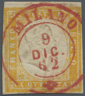 O Italien: 1862, 80c. Orange Fine Used With Red "MILANO 9/DIC/62" Clear Cancelled, Tiny Ink Spots From Script On - Marcophilie