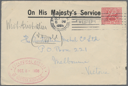 Br Westaustralien - Dienstmarken: 1908 (8.10.), Official OHMS Cover Bearing Single Swan 1d. Rose-pink Perf. 'OS' Used Fr - Altri & Non Classificati