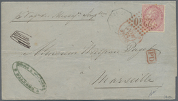 Br Italien: 1863, De La Rue 40c Red (usual Perforation) Tied By French "2240" Gros Chiffres IN RED ! Of Marseille - Marcophilia