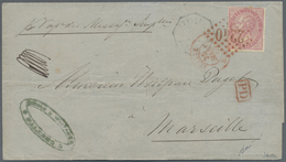 Br Italien: 1863, De La Rue 40c Red (usual Perforation) Tied By French "2240" Gros Chiffres IN RED ! Of Marseille - Storia Postale