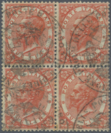 O Italien: 1863, 2l. Orange, BLOCK OF FOUR Oblit. By COSENZA Post Office Seal, Bright Colour And Well Perforated - Marcophilie