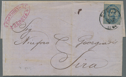 Br Italien: 1879, Umberto I 25 C Blue On On Maritime Letter Posted In Genova And Sent To Sira, Greece, Cancelled - Marcophilia