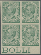 * Italien: 1906, 5c. Green, Bottom Marginal Block Of Four, Mint O.g., Certificate Studio Peritale Romano. Sass. - Marcophilie
