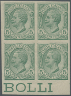 * Italien: 1906, 5c. Green, Bottom Marginal Block Of Four, Mint O.g., Certificate Studio Peritale Romano. Sass. - Marcophilia