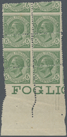 ** Italien: 1906. Lower Margin Block Of 4 "5c Green Victor Emmanuel III" With Shifted And Curved Perforation. Min - Storia Postale