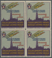 ** Italien: 1918, AIR MAIL Vignette "PADOVA - VIENNA - PRAGA" Block Of Four, Mint Never Hinged, Fine And Scarce. - Marcophilie