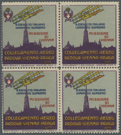 ** Italien: 1918, AIR MAIL Vignette "PADOVA - VIENNA - PRAGA" Block Of Four, Mint Never Hinged, Fine And Scarce. - Marcophilia