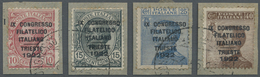 Brrst Italien: 1922: 9th Philatelic Congress In Trieste, Overprint On  Definitives, Complete Set Of Four On Pieces, - Marcophilie