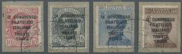 Brrst Italien: 1922: 9th Philatelic Congress In Trieste, Overprint On  Definitives, Complete Set Of Four On Pieces, - Storia Postale