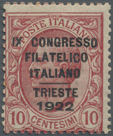 ** Italien: 1922, Philatelic Congress, 10c. Rose Unmounted Mint, Slightly Toned Perf, Signed And Certificate Rayb - Marcophilia