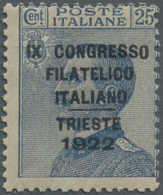 ** Italien: 1922, Philatelic Congress, 25c. Blue Showing Overprint Variety "3rd Line Of Overprint Shifted Towards - Marcophilia