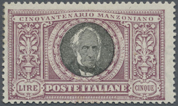 * Italien: 1923, 5 L. Violet And Black, Mint Tiny Hinge Remain, Expertised Raybaudi, Sassone Catalogue Value 500 - Storia Postale