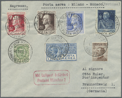 Br/ Italien: 1929, Nicely Franked Airmail Letter From MILANO Via Munich With Red Airmail Mark "Mit Luftpost Beförd - Marcophilie