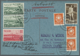 Br Italien: 1938 (10.2.), Antwort-Postkarte Aus Deutschland Zurück Nach Italien Mit Italien Nr. 358 (3x), 547 (2x - Storia Postale