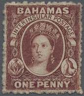 * Bahamas: 1862 No Watermark, Perf. 13, 1d. Brown-lake, Unused With Part Original Gum; Very Fine And Fresh. B.P.A. Certi - 1963-1973 Autonomia Interna