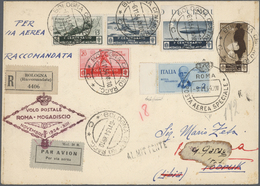 Br Italien: 1934, VOLO POSTALE ROMA - MOGADISCIO, Registered Cover From "BOLOGNA 6.11.34" Via "ROMA 9.11.34" Fran - Marcophilie