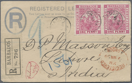 GA Barbados: 1899. Barbados Registered Postal Stationery Envelope 'One Penny' Pink Upgraded With SG 116, 1/4d Grey And C - Barbados (1966-...)