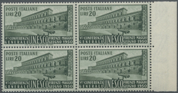 **/ Italien: 1950, 5. Konferenz Der UNESCO 20 L Und 50 L Im Postfrischen Luxus-Viererblocksatz, Dabei 55 L Mit äuß - Marcophilie