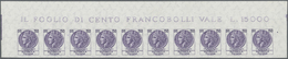 ** Italien: 1976, 150 L "Italia Turita", Unperforated, Strip Of Ten From The Upper Margin Of The Sheet. - Marcophilie
