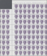 ** Italien: 1976, 150 L Violet "turrita", Large Part Of Sheet With 88 Stamps Incl. Gutter Pairs, All Stamps With - Marcophilie