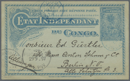 GA Belgisch-Kongo: 1897, 15 C Blue Postal Stationery Card With Blue Circle Stamp "Stanley-Falls" To Berlin, Rare Regiona - Autres & Non Classés