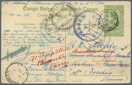 GA Belgisch-Kongo: 1918, Stationery Card To Namtu/Burmah: 5 C. Pictorial "No. 58 Railway Bridge" Uprated On Reverse 5 C. - Autres & Non Classés