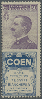 * Italien - Zusammendrucke: 1924, Francobolli Pubblicitari 50c. Violet Blue "COEN", Mint Regummed, Fine And Fres - Unclassified