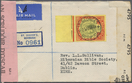 Br Bermuda-Inseln: 1944. Registered Air Mail Envelope Addressed To Ireland Bearing SG 118d, 5s Pale Bluish Green And Car - Bermudes