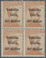 **/* Italienische Besetzung 1918/23 - Julisch-Venetien: 1919, 20h. On 20c. Brownish Orange, Block Of Four, Top Stam - Venezia Giulia